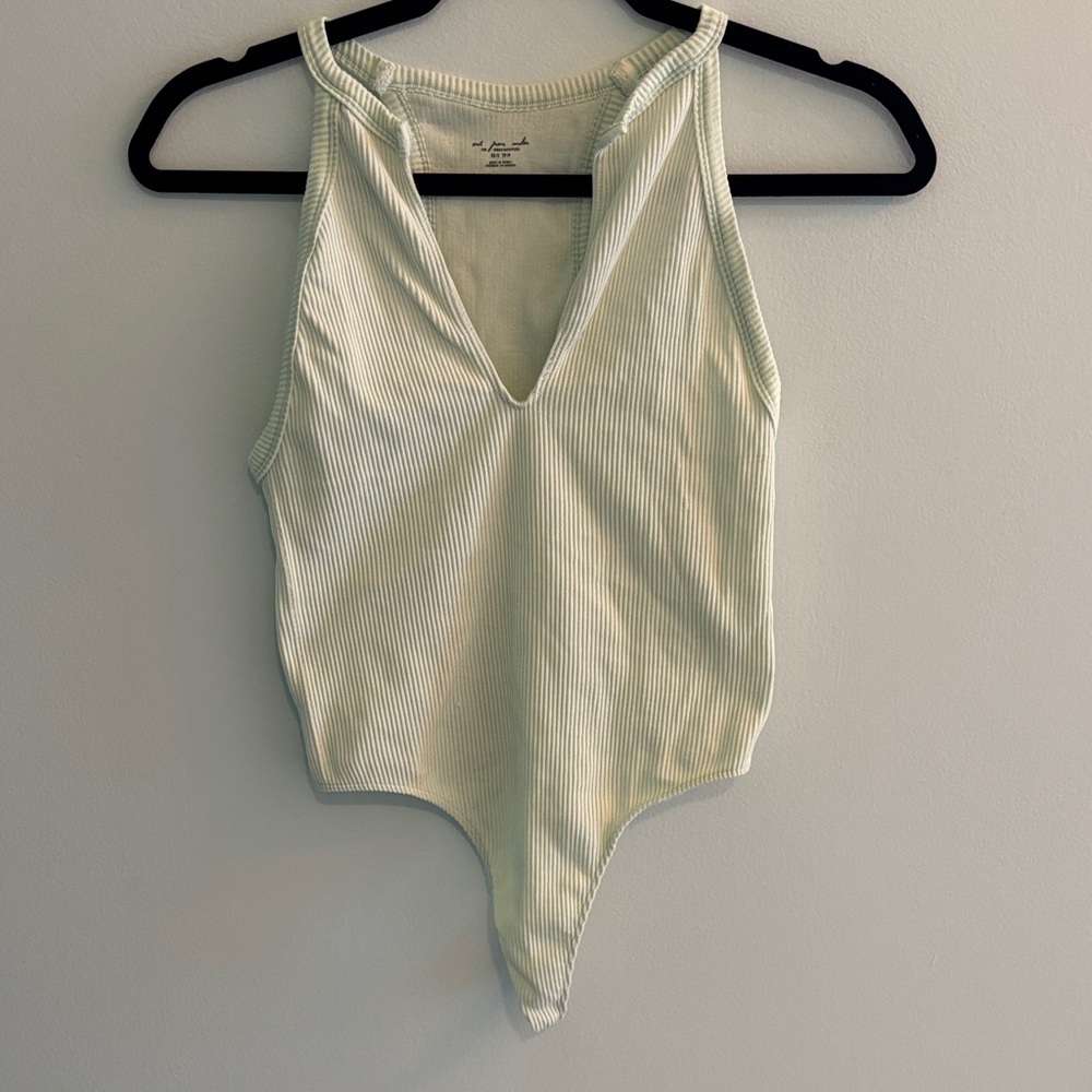 Urban Outfitters out from under Ribbed V-Neck Bodysuit - Pale Mint color